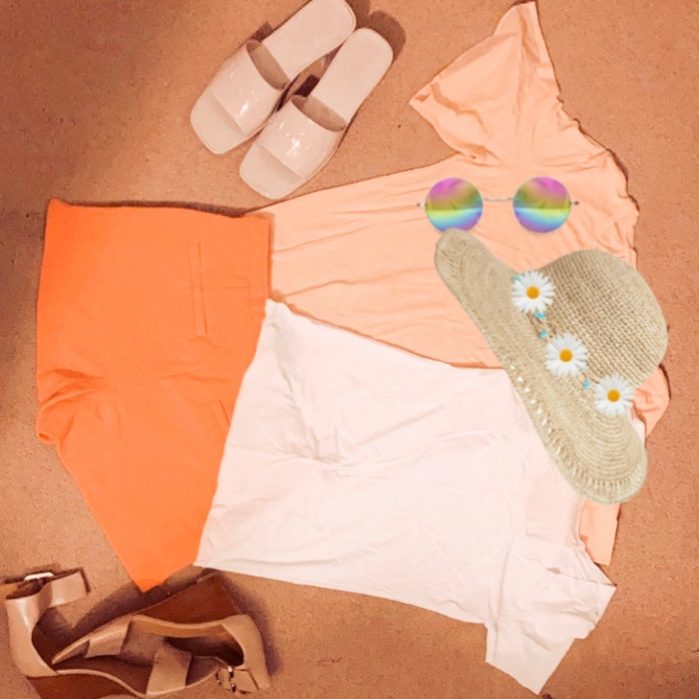 Peach shorts very tailored dress it up or down.